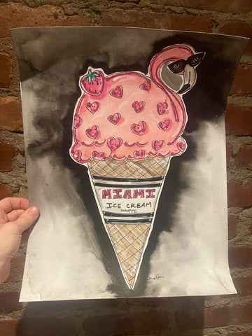 Miami Ice Cream Glitter Watercolor Painting