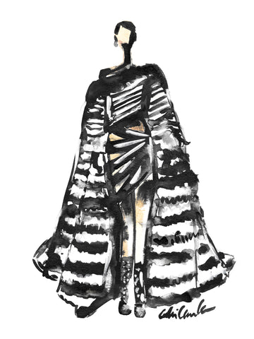 Gaultier Stripe Girl Watercolor Painting