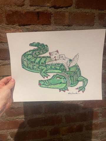 Alligator Glitter Watercolor Painting