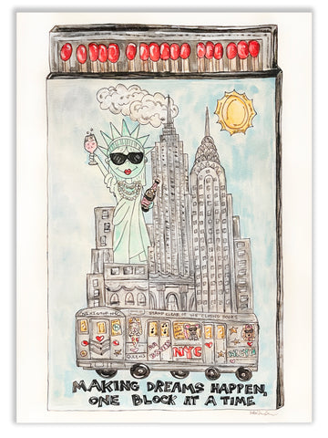 NYC Matchbook Glitter Original Watercolor Painting - Collector's Edition