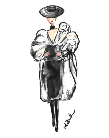 Schiaparelli Black Hat Girl Watercolor Painting