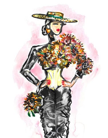 Schiaparelli Sunflower Girl Watercolor Painting