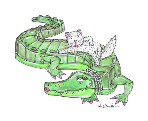 Alligator Glitter Watercolor Painting