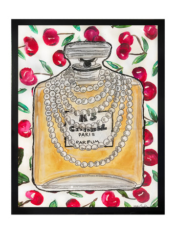 Perfume Cherries Glitter Watercolor Painting