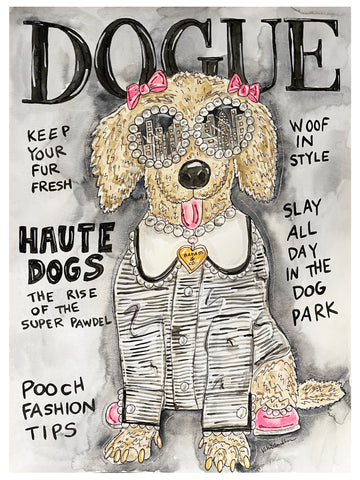 Dogue Glitter Original Watercolor Painting - Collector's Edition