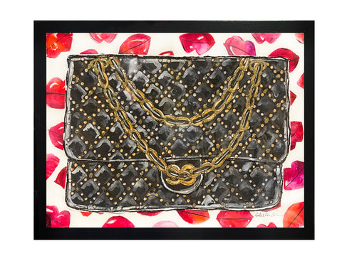 Handbag Lips Glitter Watercolor Painting