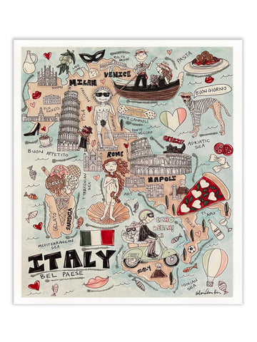 Italy Map Glitter Art Print