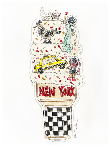 NYC Ice Cream Glitter Watercolor Painting