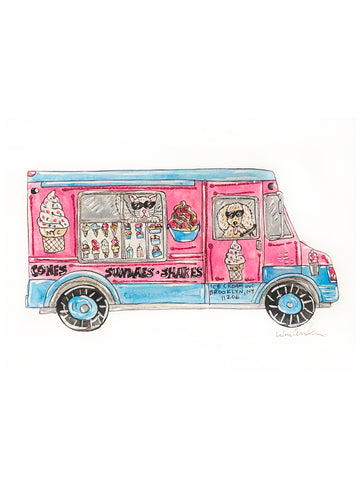 NYC Ice Cream Truck Glitter Watercolor Painting