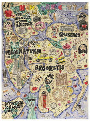 NYC Map Glitter Original Watercolor Painting- Collector's Edition