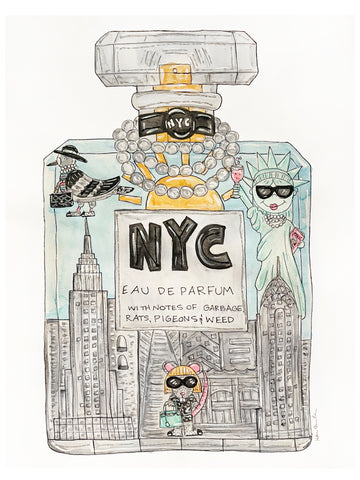 NYC Perfume Glitter Original Watercolor Painting - Collector's Edition