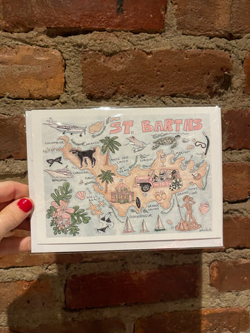 St Barths Map Glitter Card