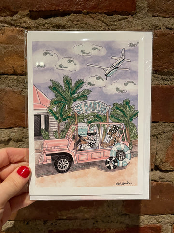 St Barths Minimoke Glitter Card