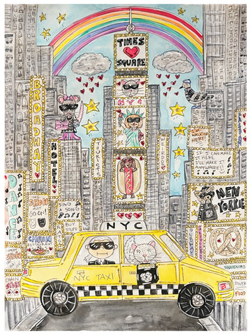Times Square Karl Glitter Original Watercolor Painting- Collector's Edition