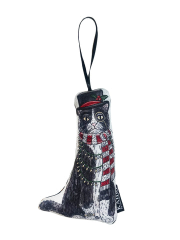 Mini Holiday Tuxedo Cat Ornament