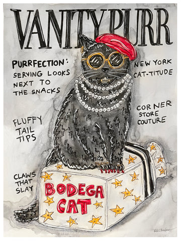 Vanity Purr Glitter Original Watercolor Painting - Collector's Edition