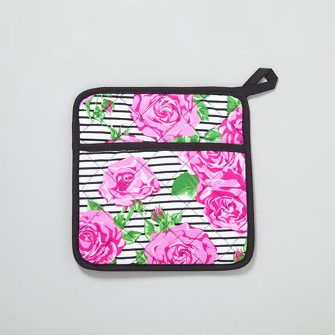 Purple Roses Stripes Pot Holder