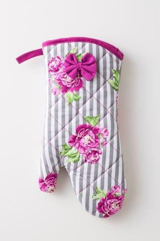 Purple Floral Stripes Oven Mitt