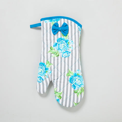 Blue Floral Stripes Oven Mitt