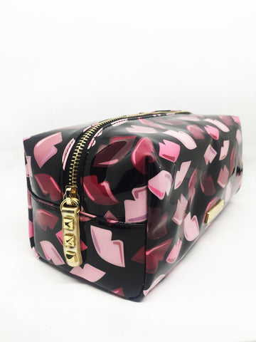 Large Lips Black Vinyl Rectangle Pouch - Kahri by KahriAnne Kerr