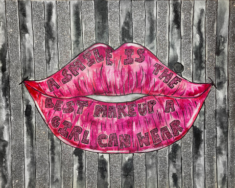 Pink Lips Glitter Painting