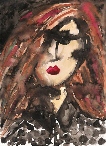 Polka Dot Girl Watercolor Painting