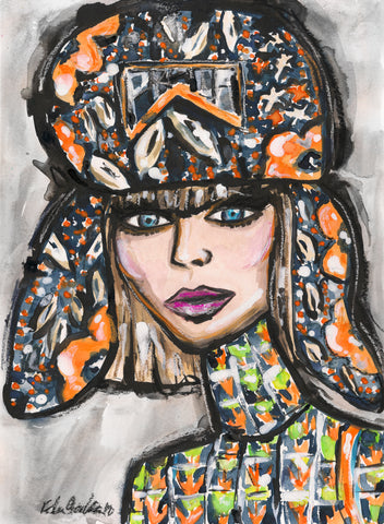 Prada Hat Girl Watercolor Painting