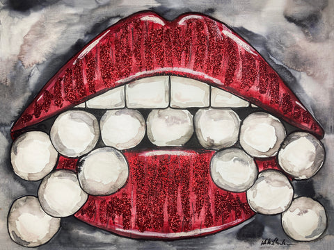 Red Lips Glitter Painting