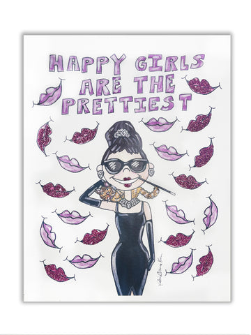 Audrey Happy Glitter Art Print