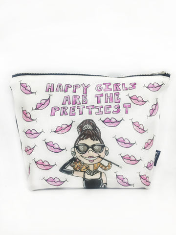 Audrey Happy Quote T Bottom Cosmetic Bag