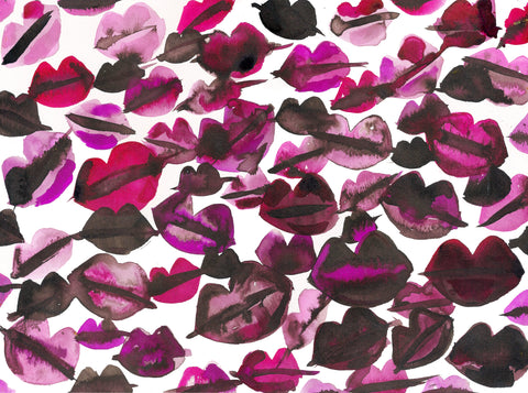 Pink Black Lips Watercolor Painting