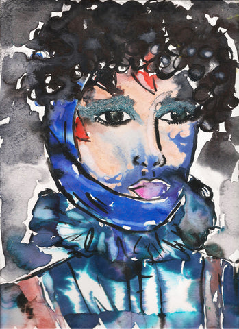 Blue Glitter Eyeshadow Girl Watercolor Painting