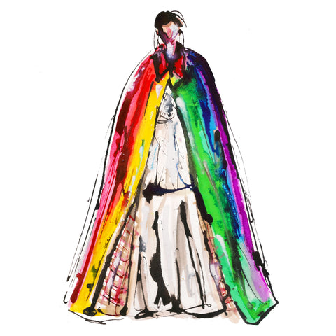 Rainbow Jacket Girl Watercolor Painting