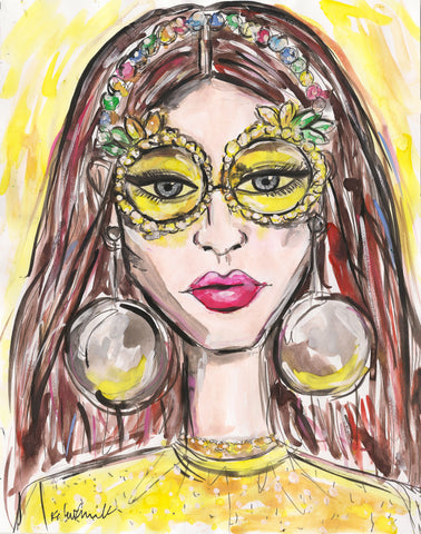 Glasses Girl Watercolor Painting