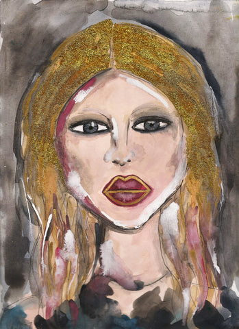 Gold Glitter Hair Girl Painting