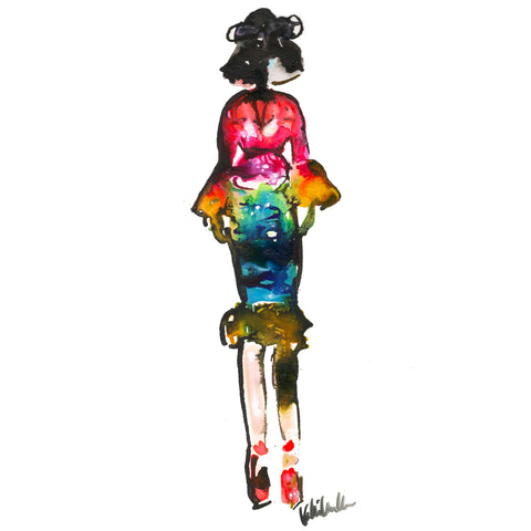 Rainbow Couture Girl Watercolor Painting
