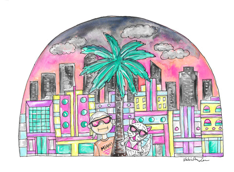 Miami Sunset Watercolor Painting
