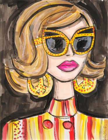 Yellow Glasses Girl Watercolor Painting