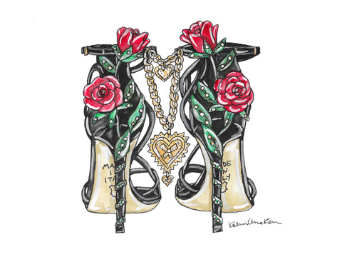 Rose Heels Watercolor Painting