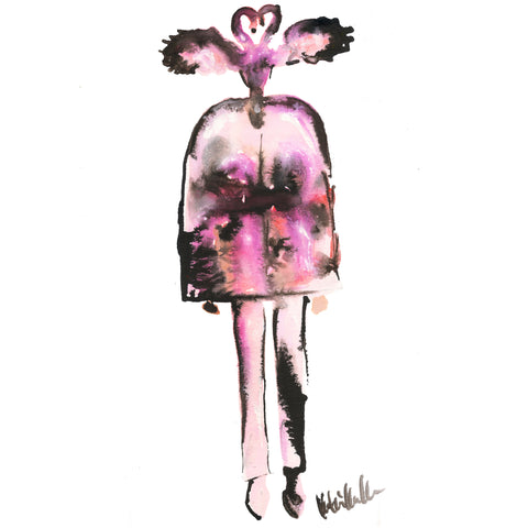 Flamingo Girl Watercolor Painting
